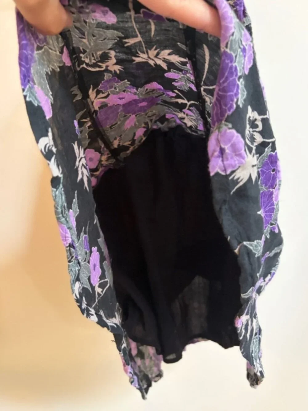 Free People Y2K Vintage Cotton Linen Purple Black Mini Dress Whimsigoth Cottage